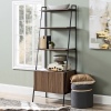 72" Industrial Style Wood & Metal Ladder Bookcase with Doors - Mocha [779672][142221]