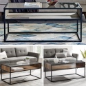 Glass Top Industrial Style Metal & Wood Coffee Table