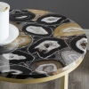 16" Faux Stone Round Glam Side Table - Black Agate/Gold [776664][703288]