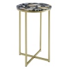 16" Faux Stone Round Glam Side Table - Black Agate/Gold [776664][703288]