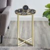 16" Faux Stone Round Glam Side Table - Black Agate/Gold [776664][703288]