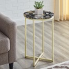 16" Faux Stone Round Glam Side Table - Black Agate/Gold [776664][703288]