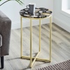 16" Faux Stone Round Glam Side Table - Black Agate/Gold [776664][703288]