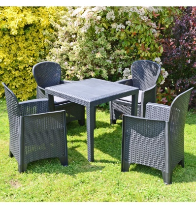 Anthracite KING Plastic Square Garden Table + FOLIA Chairs