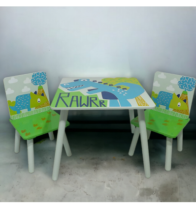 Dino Rawrr Kids Wooden Table & 2 Chairs [998789]