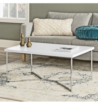 Mid Century Modern Luxe Coffee Table - Faux White Marble with Chrome Legs [778194] [129178]