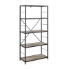 60" Rustic Metal & Wood Media Bookshelf - Grey Wash [135186]