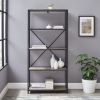 60" Rustic Metal & Wood Media Bookshelf - Grey Wash [135186]