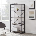 60" Rustic Metal & Wood Media Bookshelf - Grey Wash [135186]