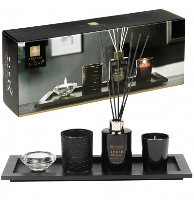 Black & Gold 5pcs Tealight, Reed Diffuser & Candle Tray Aroma Set [999918]