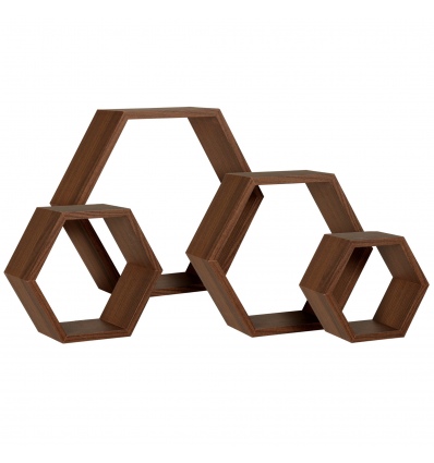 4 Pcs Hexagon Wooden Wall Display Shelves [744485]