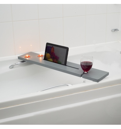 Grey MDF Wood Tablet & Wine Glass Bath Caddy