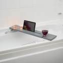 Grey MDF Wood Tablet & Wine Glass Bath Caddy