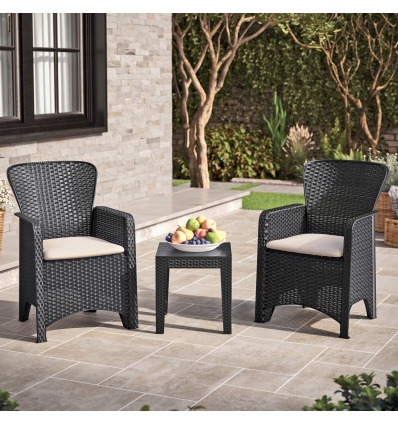 3 Pcs Black Rattan Garden Bistro Set [582763]