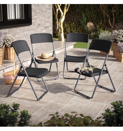 Black Rattan Design Metal Folding Chair [582794]