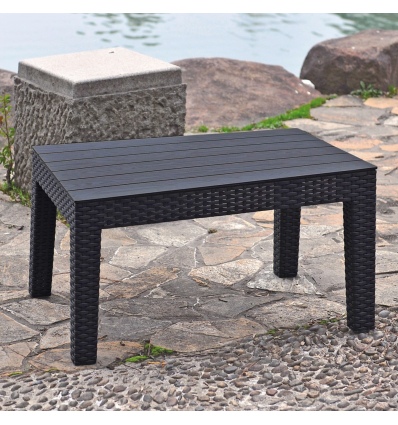 Black Rattan Wood Look Coffee Table Bench [582831]