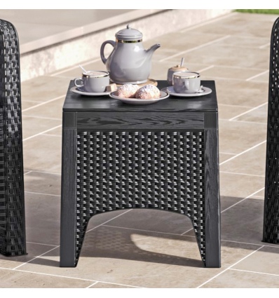 Square Black Rattan Wood Look Coffee Table Bench [582848]