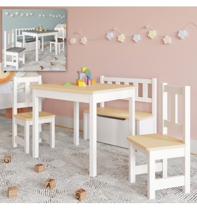 LIBBY MDF Wooden Childrens Table, 2 Chairs & Storage Bench Set