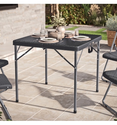 80cm Black Rattan Design Square Folding Table [582824]