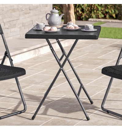 60cm Black Rattan Wood Look Square Folding Table [582770]