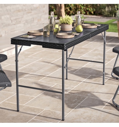 4ft Black Rattan Wood Look Folding Table [582800]