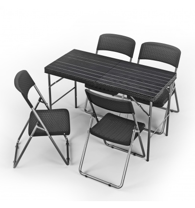 4ft Black Rattan Wood Look Folding Table & 4 Chairs Set