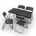 4ft Black Rattan Wood Look Folding Table & 4 Chairs Set