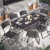 5ft Black Rattan Wood Look Folding Table & 4 Folding Chairs Set