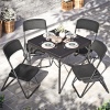 80cm Black Rattan Design Square Folding Table & 4 Folding Chairs