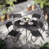 80cm Black Rattan Design Square Folding Table & 4 Folding Chairs