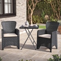 2 Black Rattan Romano Armchairs & 60cm Black Rattan Wood Look Square Folding Table