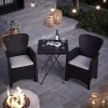 2 Black Rattan Romano Armchairs & 60cm Black Rattan Wood Look Square Folding Table