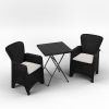 2 Black Rattan Romano Armchairs & 60cm Black Rattan Wood Look Square Folding Table