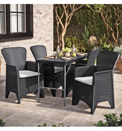 4 x Romano Armchairs + 4ft Black Rattan Wood Look Folding Table