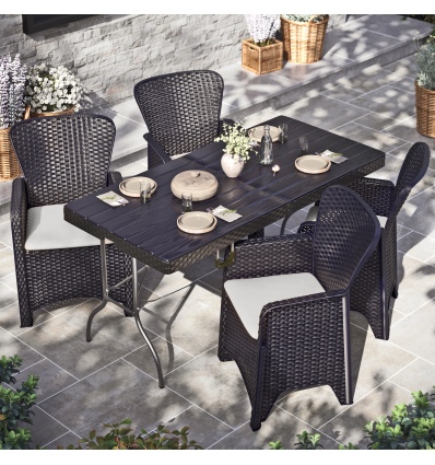 4 x Romano Armchairs + 5ft Black Rattan Wood Look Folding Table