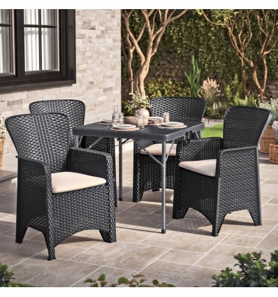 4 x Romano Armchairs + 80cm Square Black Rattan Folding Table