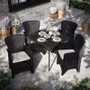 4 x Romano Armchairs + 80cm Square Black Rattan Folding Table