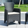 2 x Romano Armchairs + Black Rattan Wood Look Coffee Table Bench