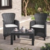 2 x Romano Armchairs + Black Rattan Wood Look Coffee Table Bench