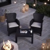 2 x Romano Armchairs + Black Rattan Wood Look Coffee Table Bench