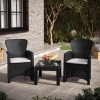 2 x Romano Armchairs + Black Rattan Wood Look Coffee Table Bench