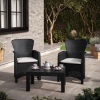 2 x Romano Armchairs + Black Rattan Wood Look Coffee Table Bench