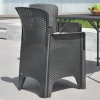 2 x Romano Armchairs + Black Rattan Wood Look Coffee Table Bench