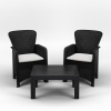 2 x Romano Armchairs + Black Rattan Wood Look Coffee Table Bench