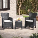 2 x Romano Armchairs + Square Black Rattan Wood Look Square Coffee Table Bench