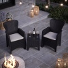 2 x Romano Armchairs + Square Black Rattan Wood Look Square Coffee Table Bench