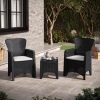 2 x Romano Armchairs + Square Black Rattan Wood Look Square Coffee Table Bench