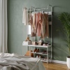 Metal & MDF Wood Entryway Coat Hanger & Shoe Rack with Mirror