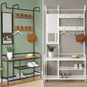 Metal & MDF Wood Entryway Coat Hanger & Shoe Rack with Mirror