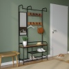 Metal & MDF Wood Entryway Coat Hanger & Shoe Rack with Mirror